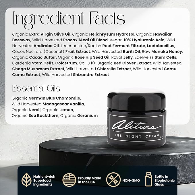 Alitura Hyaluronic Acid Anti-Aging Night Cream – Hydrating Face Moisturizer with 10% Hyaluronic Acid & Superfoods – Wrinkle Cream for Women & Men – Anti-Wrinkle Night Cream for Radiant, Youthful Skin-GlimoraGlow