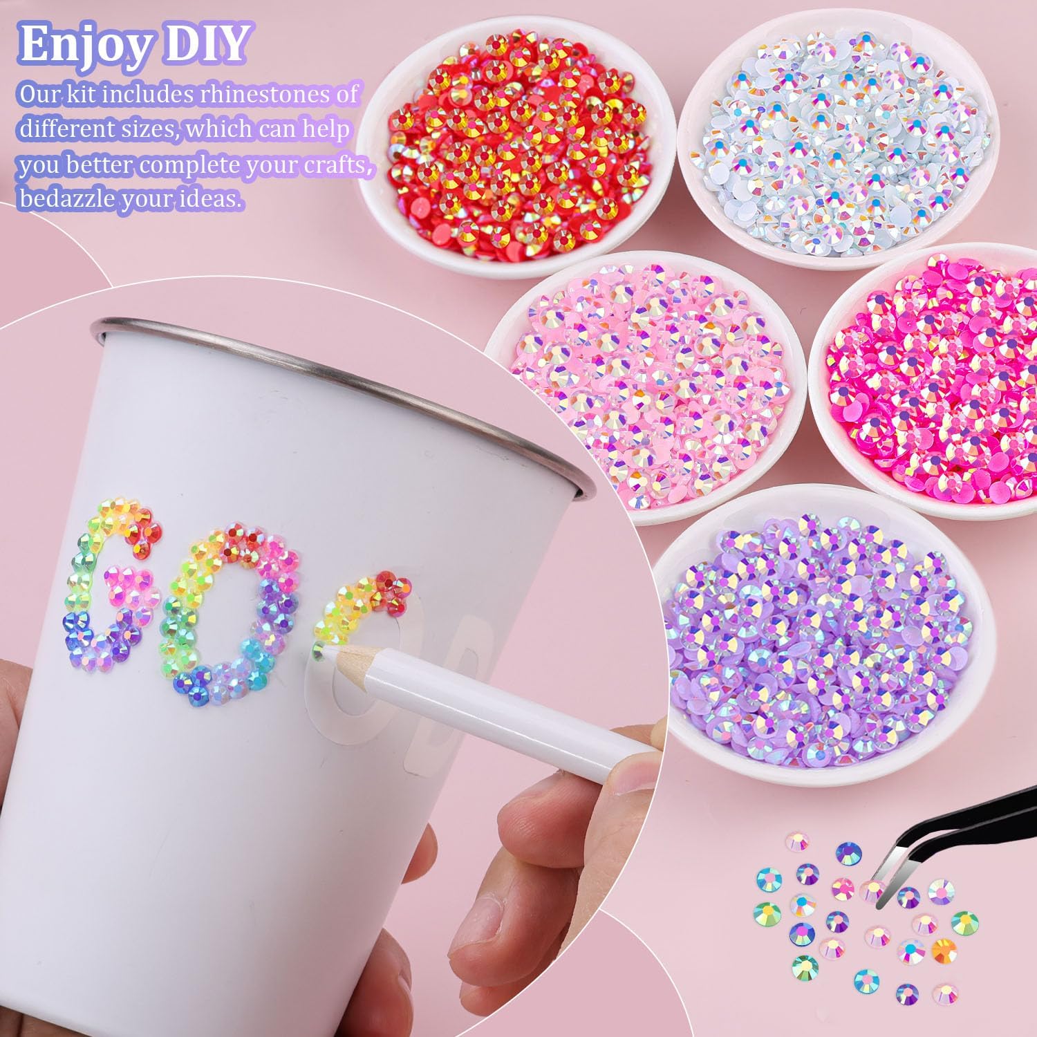 2 Boxes Jelly Rhinestones for Bedazzling, 36600Pcs 3mm & 4mm Multicolor Flatback Resin Gems for Crafting, Bedazzler Kit with 2Pcs 10ml B7000 Jewelry Glue for DIY Crafts Book Fabric Decor Nail Art-GlimoraGlow