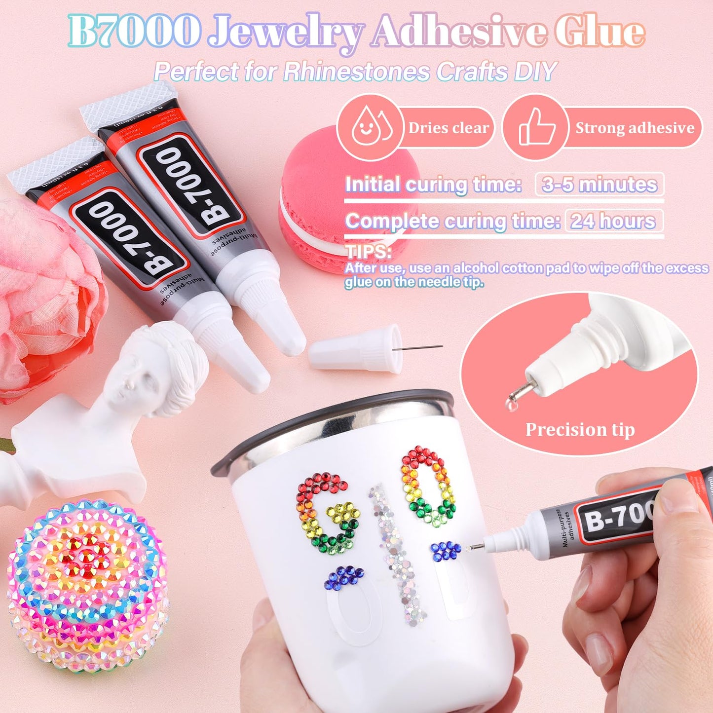 22000Pcs Resin Rhinestones for Bedazzling with 3Pcs B7000 Jewelry Glue, Multicolor 2/3/4mm Flatback Gems Rhinestones for Crafting, Clothing Tumblers Mugs Shoes Fabric Decor Nail Art-GlimoraGlow