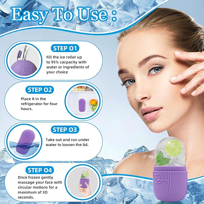 Ice Face Roller Massager for Face, Reusable Silicone Ice Cube Mold, Facial Beauty Ice Roller, Reduce Puffiness and Dark Circles, Minimize Pores & Improve Skin Texture (Black)-GlimoraGlow