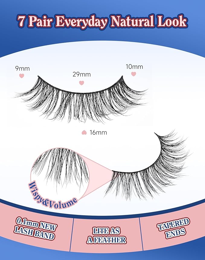 Lashes Natural Wispy Look Flared False Eyelashes Soft Strip Lash Fluffy Eyelash 7 Pairs D79-GlimoraGlow