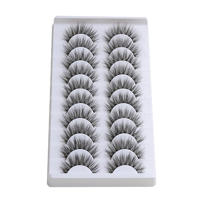 SUNWELL False Eyelashes 16mm Mink Lashes Faux Mink Lashes 8D Fluffy Strip Eye Lashes Wispy Soft Luxury Volume Fake Eyelashes 10 Pairs Pack-GlimoraGlow