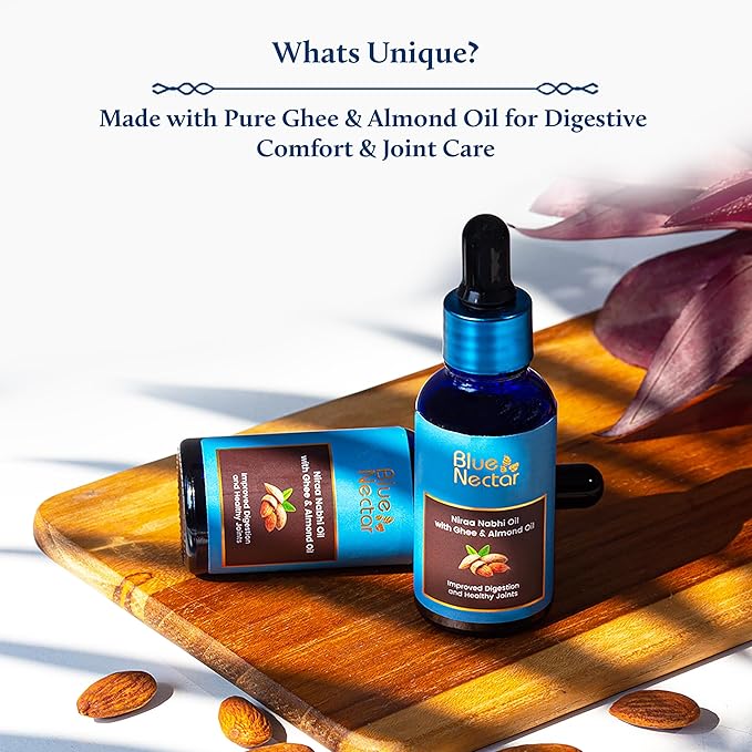 Blue Nectar Ayurveda Nabhi Oil with Ghee & Almond Oil | Natural Navel Oil for Belly Button for Digestion & Joint Health | 100% Natural & Herbal (21 Herbs, 0.33Fl Oz)-GlimoraGlow