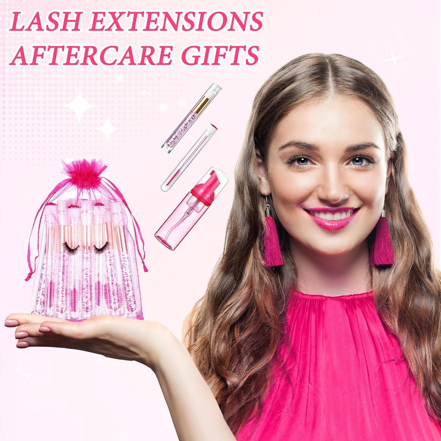Zhehao 80 Pcs Lash Shampoo Bottle Brushes Kit 20 Foam Pump Dispensers 20 Lash Shampoo Brushes 20 Eyelash Aftercare Bag 20 Cleaning Pipes, Eyelash Extension Supplies(Rose Red)-GlimoraGlow