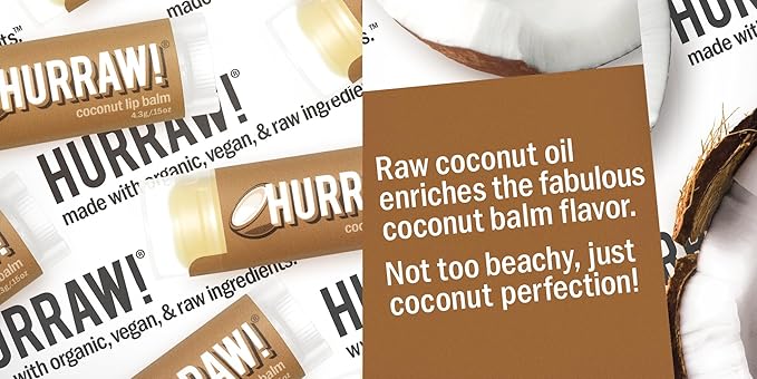 Hurraw! Coconut Lip Balm: Organic, Certified Vegan, Cruelty and Gluten Free. Non-GMO, 100% Natural Ingredients. Bee, Shea, Soy and Palm Free. Made in USA-GlimoraGlow