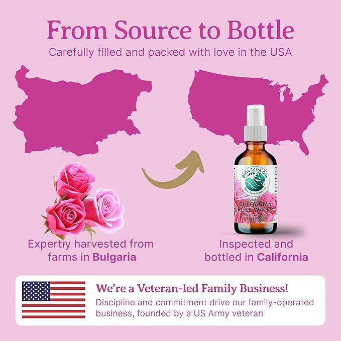 Bella Terra Oils - Organic Rose Water Mist 4 oz - Capture The Bulgarian Rose Essence, Perfect as a Gentle Rosewater Face Mist, Free from Synthetics-GlimoraGlow