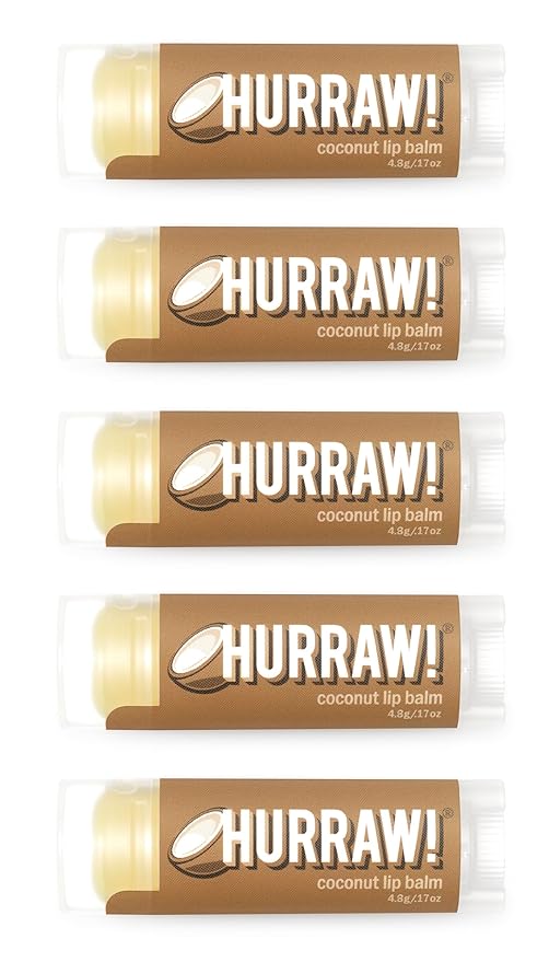 Hurraw! Coconut Lip Balm, 5 Pack: Organic, Certified Vegan, Cruelty and Gluten Free. Non-GMO, 100% Natural Ingredients. Bee, Shea, Soy and Palm Free. Made in USA-GlimoraGlow