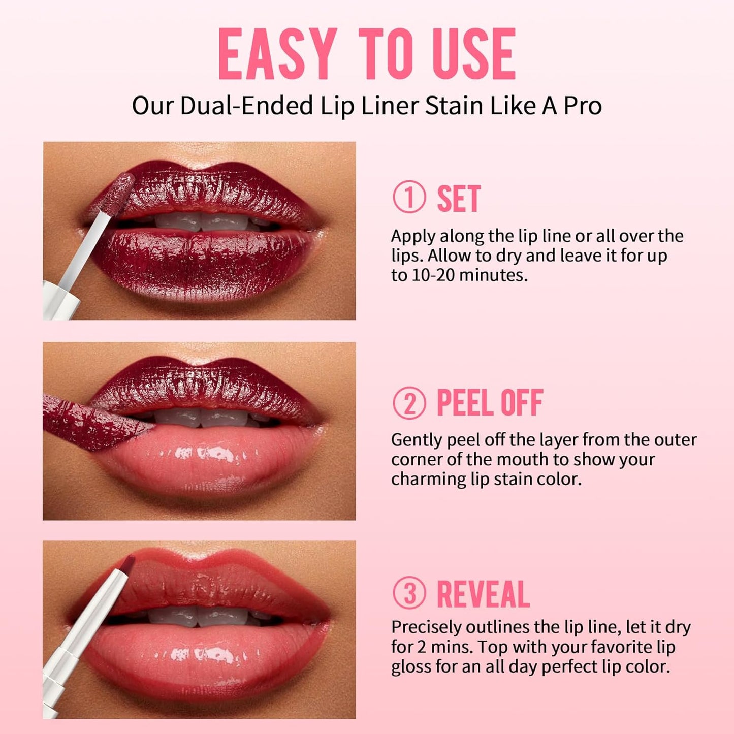 iMethod Lip Liner Stain - Lip Stain, 2-In-1 Dual-Ended Peel Off Lip Stain with Tweezer, Natural Long Lasting Peel Off Lip Liner, Easy to Use for All Skin Types, Stay All Day, Mauve-GlimoraGlow