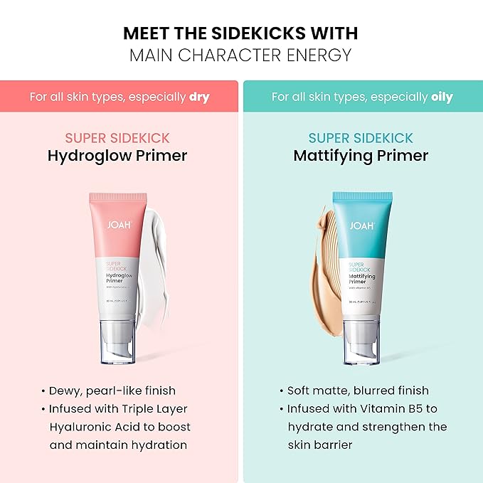 JOAH Beauty Super Sidekick Mattifying Makeup Primer, Pore Minimizing Matte Finish, Hydrating and Long Lasting Korean Face Primer for Oil Control, Helps Smooth, Blur Skin, For All Skin Types, 1.01 Oz-GlimoraGlow
