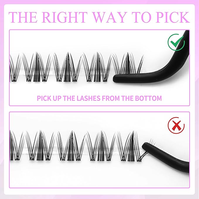 VEYESBEAUTY Lash Clusters Eyelash Extensions Thin & Invisible Band DIY Individual False Eyelashes Newbie's Five-Second Series Wispy Lash Tray for Self-application, Manga Lashes 8-18mm Mixed Length-GlimoraGlow