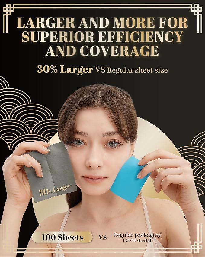 [KPOP Beauty] Makeup Friendly Oil Blotting Paper - DANABE Bamboo Charcoal Face Oil Blotting Sheets | Korean Skincare Oil Absorbing Sheets for Face (4x3.6 in.100 Large Sheets)-GlimoraGlow