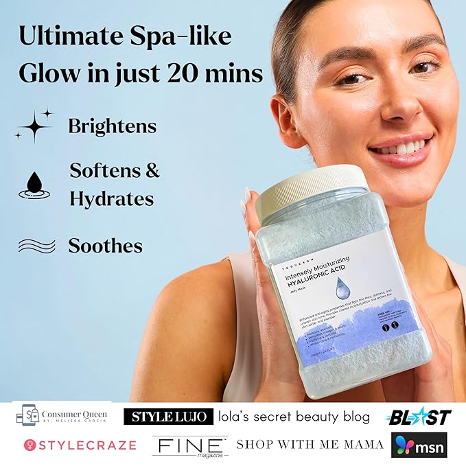 Jelly Face Mask for Facials - Hyaluronic Acid Hydrating, Brightening & Nourishing Jelly Mask with Free Jade Roller & Spatula | Professional Hydrojelly Masks | Vajacial Jelly Mask Powder | 23 Oz Jar-GlimoraGlow