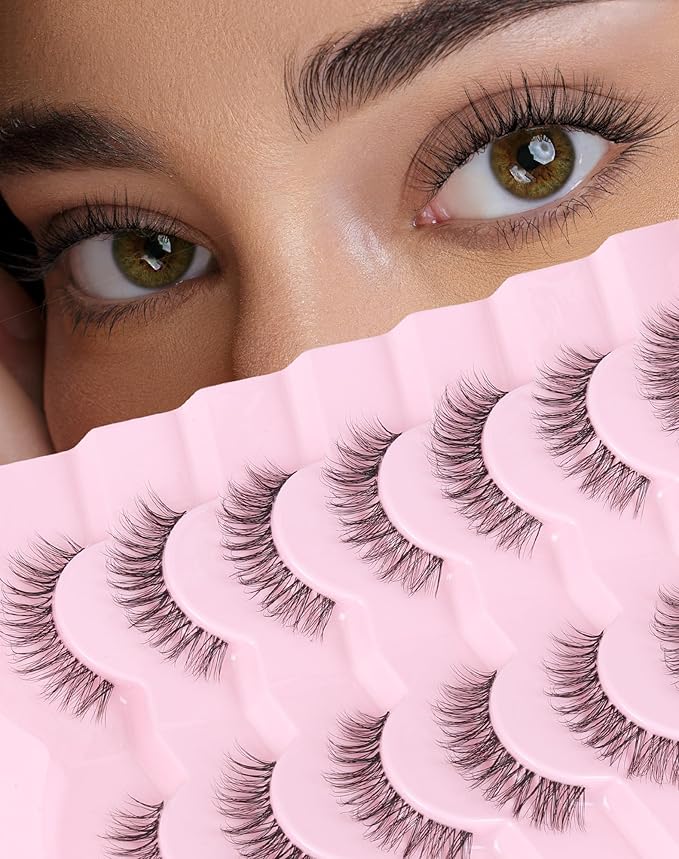 Eyelashes Wispy Lashes Natural Mink Eye Lashes Pack Clear Band Strip Lashes That Look Like Extensions Short False Eyelashes Natural 7 Pairs-GlimoraGlow