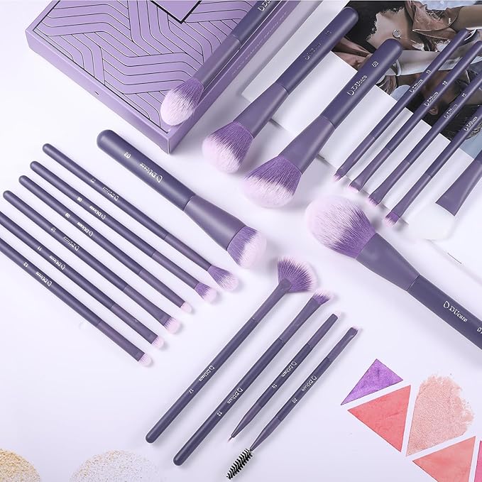 DUcare Makeup Brushes Set Professional 20pcs Vegan Make Up Brushes, Foundation Eyeshadow Concealer Contour Powder Blush Blending Eyeliner Brush with Silicone Face Mask Brush Purple-GlimoraGlow