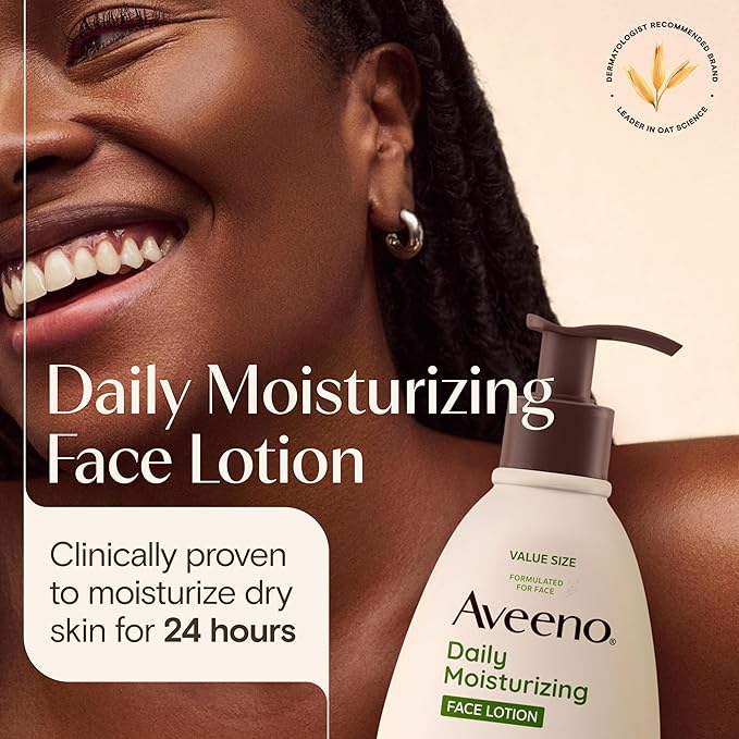Aveeno Daily Moisturizing Face Lotion with Soothing Prebiotic Oat, Gentle Lotion Nourishes Normal to Dry Skin With Moisture, Sensitive Skin, Fragrance-Free, 12 fl. oz-GlimoraGlow