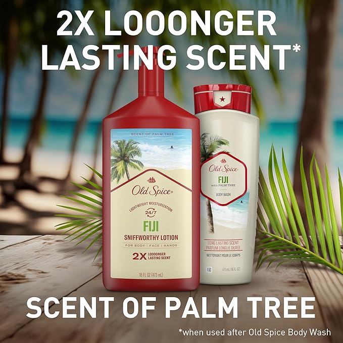 Old Spice Hand, Face & Body Lotion for Men, 24/7 Lightweight Moisturization with Amazing Scent, Instant Absorption, For All Skin Types, Fiji with Palm Tree Scent, 16 oz-GlimoraGlow