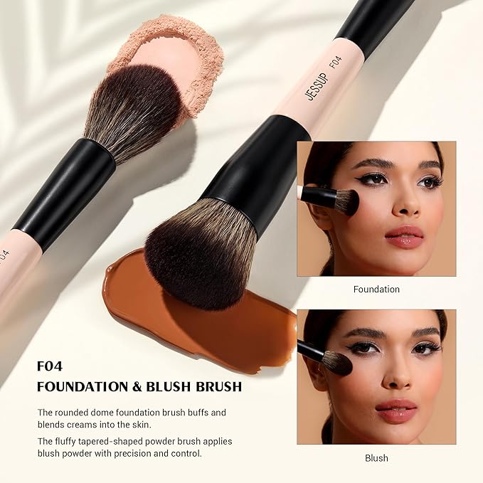 Jessup Face Makeup Brushes 3pcs Double Ended Makeup Brush Set for Foundation Contour Blush Highlight and Powder, Premium Synthetic Make up Brushes Peach Dust T508-GlimoraGlow