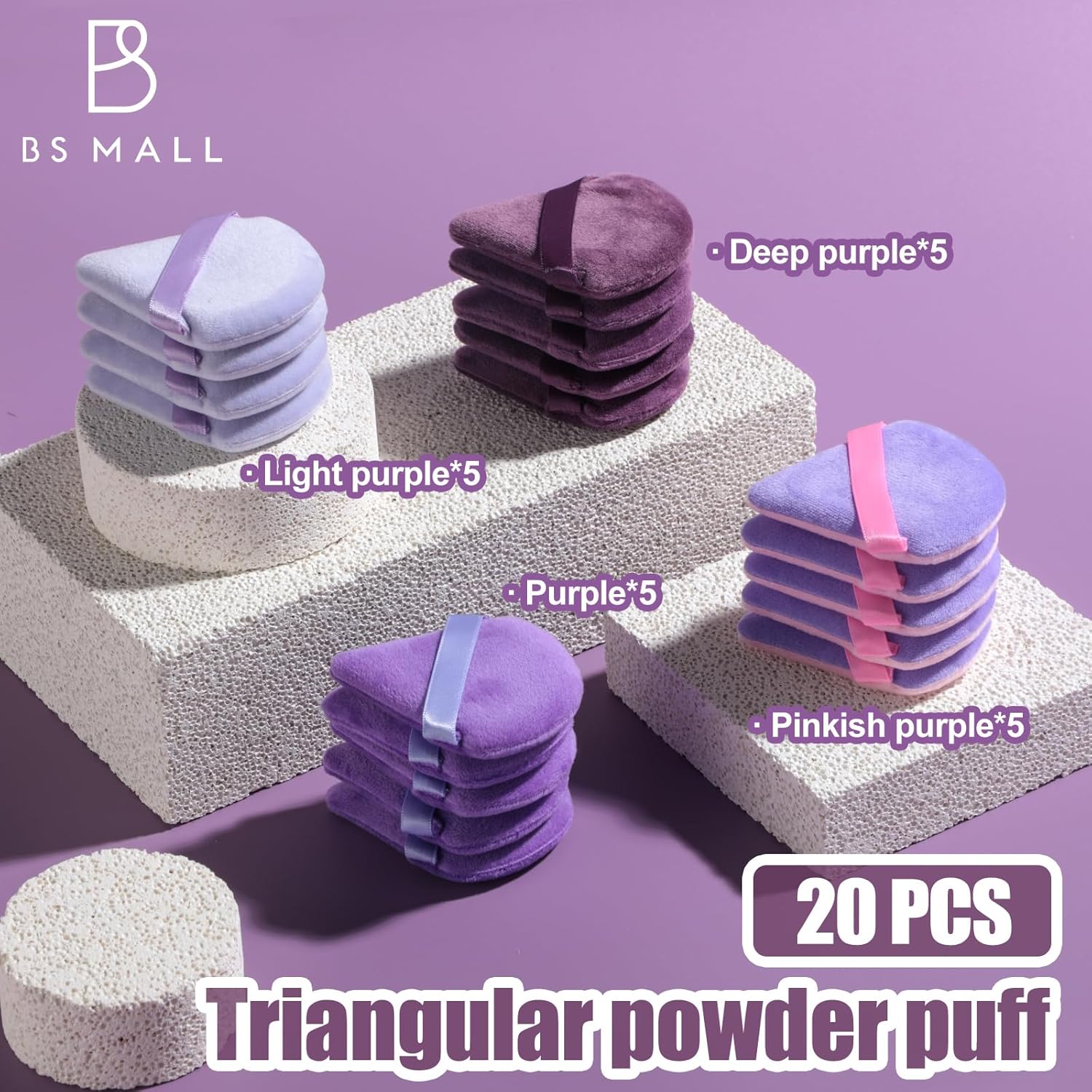 BS-MALL Triangle Puffs, Makeup Sponge Set 20 Pieces, Cosmetic Applicators for Foundation, Powder, Blush Large Pack (Purple)-GlimoraGlow