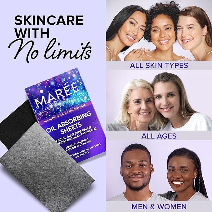 MAREE Oil Blotting Sheets for Face (100 Sheets) - Mineral Blotting Papers For Face with Bamboo Charcoal - Maximum Absorption & Shine Control - Makeup-Friendly Wipes for Oily Skin-GlimoraGlow