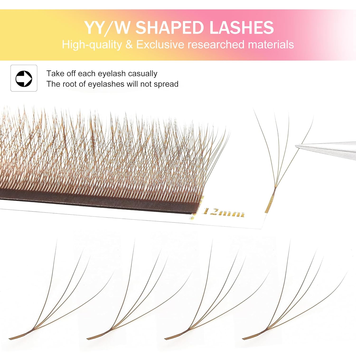 Lash Extensions W Brown 4D Eyelash Extensions W Shape 0.07mm Thickness D Curl 13mm Premade Fans Lashes Easy Fan Volume Lashes Individual Lashes(W-Brown-4D-0.07-D,13mm)-GlimoraGlow