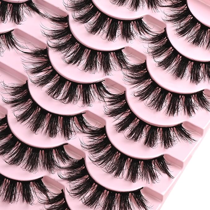 FARRED Fluffy Lashes Natural Eyelashes Short Wispy Eye Lash Strips 14 Pairs Separated Volume Eyelash Pack 17mm Dramatic Wispies Fake Strip Lashes Clusters Cat Eye Pestañas Spiky Look (F6 | 11-17mm)-GlimoraGlow