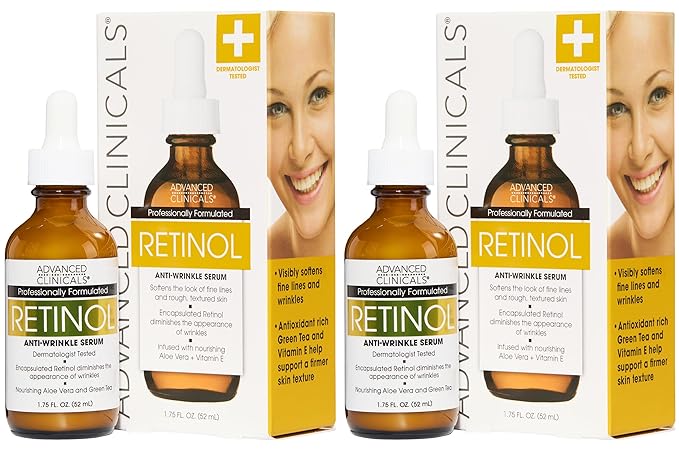 Advanced Clinicals Retinol Serum For Face | Visible Anti Aging Retinol Serum Skin Care Face Moisturizer With Vitamin E Helps Improve Look Of Wrinkles, Fine Lines, & Uneven Skin Tone, 2-Pack-GlimoraGlow