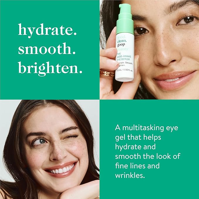 good.clean.goop beauty The Wide-Awake Eye Serum | Gel Serum to Reduce Fine Lines | Peptides, Astaxanthin & Reishi Mushroom Extract | Caffeine Eye Serum for Puffy Eyes & Dark Circles | Vegan | 0.5 oz-GlimoraGlow