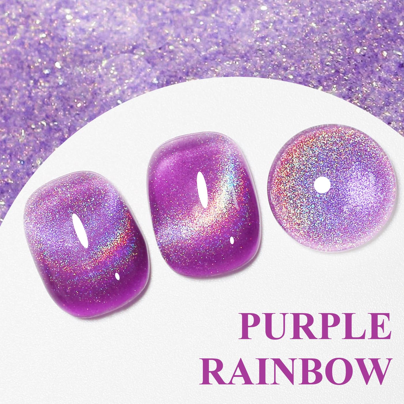 Imtiti Cat Eye Gel Nail Polish, Purple Rainbow Holographic Magnetic Gel Polish With Magnet Glittery Iridescent Galaxy Nail Gel Polish Spring Summer Gel Polish Kit Soak Off UV Led 10ML-GlimoraGlow