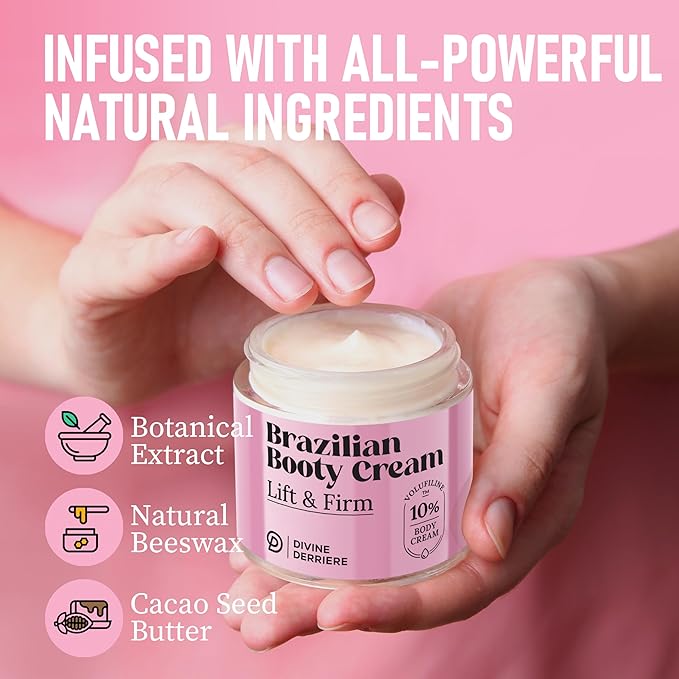 Divine Derriere Brazilian Body Butter Cream, Lift and Firm Body Cream with Volufiline Helps Reduce the Appearance of Cellulite for a Lifted and Firm-looking Derriere, Bum Bum Cream, 50ml-GlimoraGlow