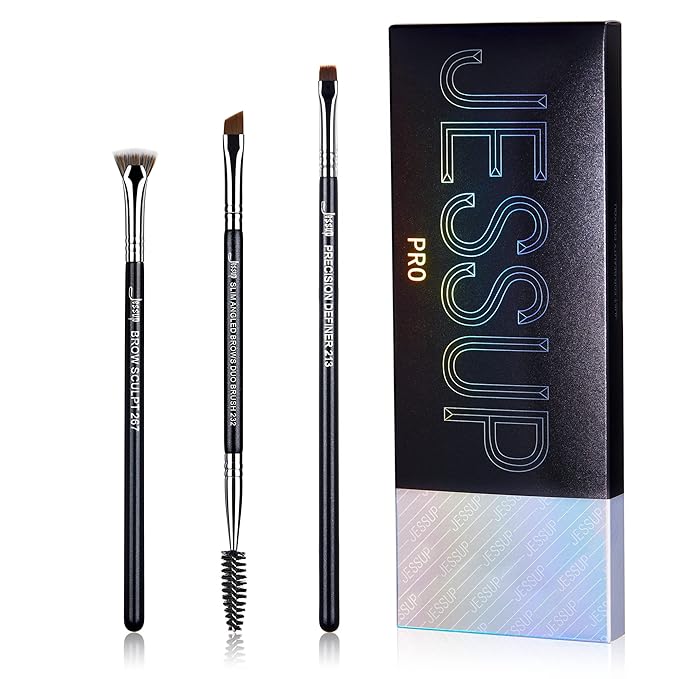 Jessup Eyebrow Makeup Brush Set Professional, Precision Define Sculpt, Flat Angled Spoolie Brushes, Cruelty-Free Synthetic Bristles 3PCS, T326-GlimoraGlow