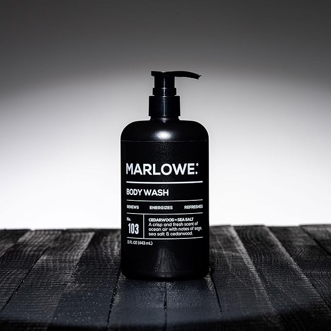 MARLOWE. No. 103 Body Wash 15 oz Pump, Cedarwood + Sea Salt, Energizing & Refreshing Shower Gel, Willow Bark & Green Tea Extracts, Cleanses, Moisturizes, Smooths & Nourishes, Fresh & Zesty Scent-GlimoraGlow