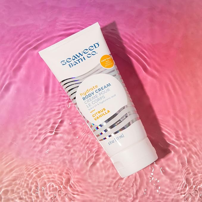 Seaweed Bath Co. Hydrate Body Cream, Citrus Vanilla Scent, 6 Ounce, Nourishing Hand & Body Lotion Moisturizer for Dry Skin, with Sustainably Harvested Seaweed, Kukui Oil, Hyaluronic Acid, Shea Butter-GlimoraGlow