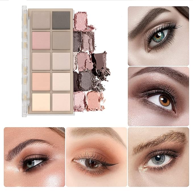 10 Colors Eyeshadow Palette Matte Naked Eye Shadow Makeup,High Pigmented, Naturing-Looking, Ultra-Blendable,Long Lasting High Pigment Nude Eyeshadow with 3 Eyeshadow Brush(Cement color)-GlimoraGlow