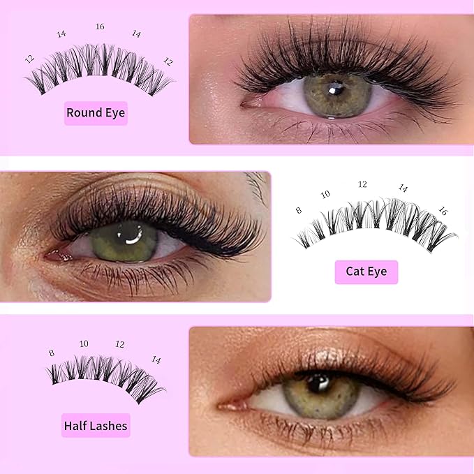 VEYESBEAUTY Lash Clusters Eyelash Extensions Thin & Invisible Band DIY Individual False Eyelashes Newbie's Five-Second Series Wispy Lash Tray for Self-application, Whisper Lashes 8-16mm Mixed Length-GlimoraGlow