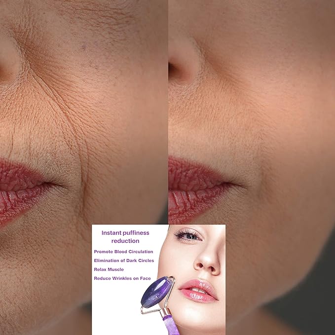 100% Authentic Amethyst Mother's day Gift Set Amethyst Eye Mask Amethyst Jade Roller & Gua Sha Set Facial Mask Instant Puffiness promote relaxation and relief stress.-GlimoraGlow