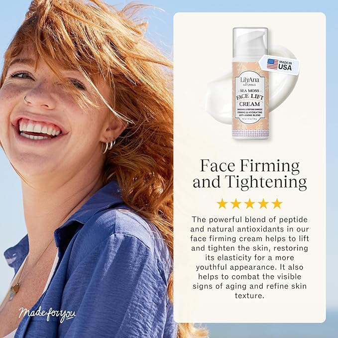 LilyAna Naturals Bakuchiol Face Lift Cream with Sea Moss and Peptide Complex - Face Cream for Women - Moisturizing and Lifting Facial Cream - Anti-Aging Overnight Moisturizer - Made in the USA - 1 oz-GlimoraGlow