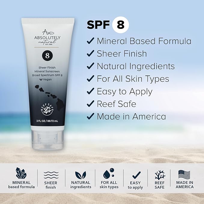 SPF 8 Mineral Sunscreen - Water Resistant Moisturzing Lotion for Body & Face - Non-Nano Zinc Oxide, Vitamin E - 3 Oz-GlimoraGlow