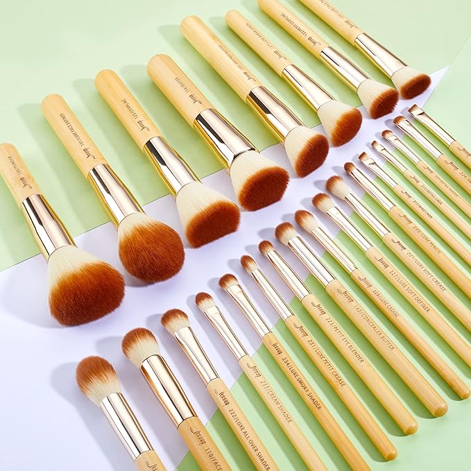 Jessup Professional Bamboo Makeup Brushes, Premium Synthetic Foundation Powder Concealer Blush Highlight Eye Blending Cosmetic Brush Set 25pcs T135-GlimoraGlow