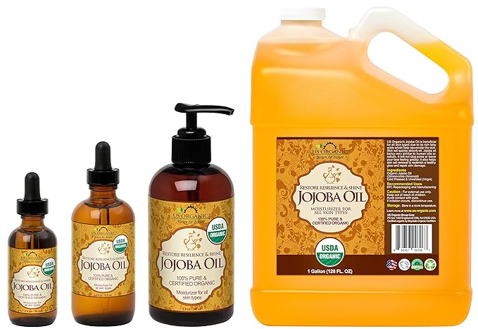 US Organic Jojoba Oil, USDA Certified Organic,100% Pure & Natural, Cold Pressed Virgin, Unrefined, Haxane Free, Sourced from Middle East directly (Large (8oz, 240ml))-GlimoraGlow