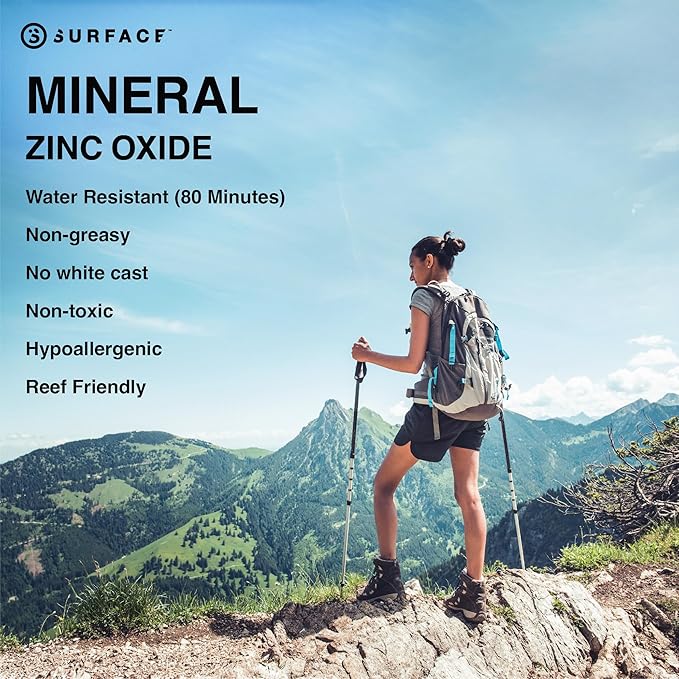 Surface Mineral Sunscreen Face Stick SPF 60, Lightweight Non-Nano Zinc Oxide Formula, Reef Friendly, Broad Spectrum UVA UVB Protection, Water Resistant Sun Care for 80 Minutes, Tinted, 0.5oz-GlimoraGlow