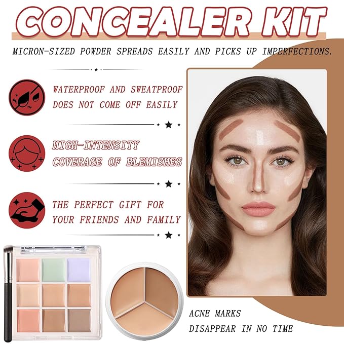 12 Colors Correcting Concealer Palette Kit with Brush,Cream Makeup Contour Palette for All Skin Type,Color Corrector Concealer Foundation Palette for Conceals Dark Circles & Blemish-GlimoraGlow