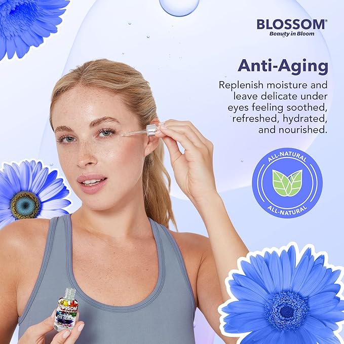 Blossom All Natural Organic Cruelty Free Moisturizing Eye Serum with Essential Oils, Infused with Real Flowers, Made in USA, 0.5 fl. oz., Spring Bouquet-GlimoraGlow