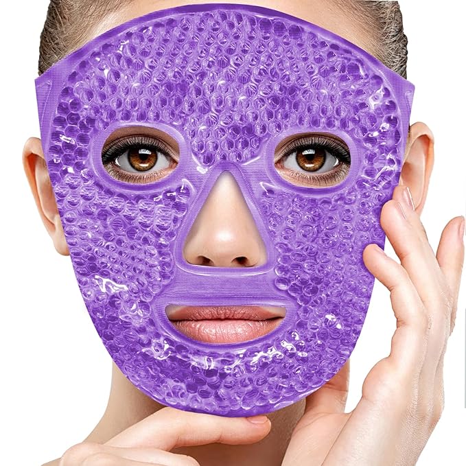 Ice Pack Face Eye Mask for Dark Circles and Puffiness,Gel Cold Cooling Face Mask for Migraines, Headache, Stress and Relaxation (Purple)-GlimoraGlow