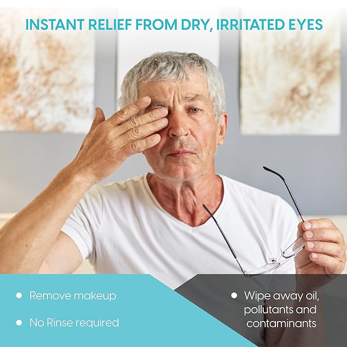 Clear C Eyelid Wipes Pre-Moistened for Dry Eyes – Rinse Free Eye Lid Cleaning Wipes – Individually Wrapped Travel Eye Wipes, 3 Boxes of 30-GlimoraGlow