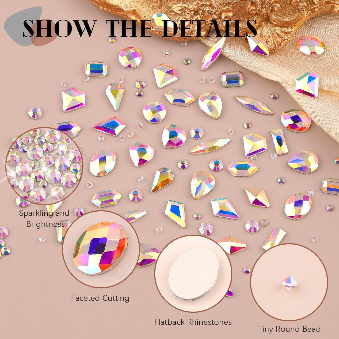 2060Pcs AB Glass Nail Rhinestones 60Pcs Multi Shapes Flatback Nail Gems + 2000Pcs 1.5-4mm Round Crystal with Rhinestones Glue Gel, Manicure Nail Charms Diamond Gemstones for Nail Art-GlimoraGlow