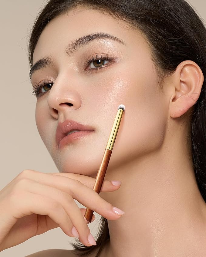 Desert Oak Series MicroBlur Tap Concealer - 6mm Finger-Tip Precision Brush for Tear Troughs & Acne Spots, Vegan Nylon, Bubinga Handle (CM 199)-GlimoraGlow