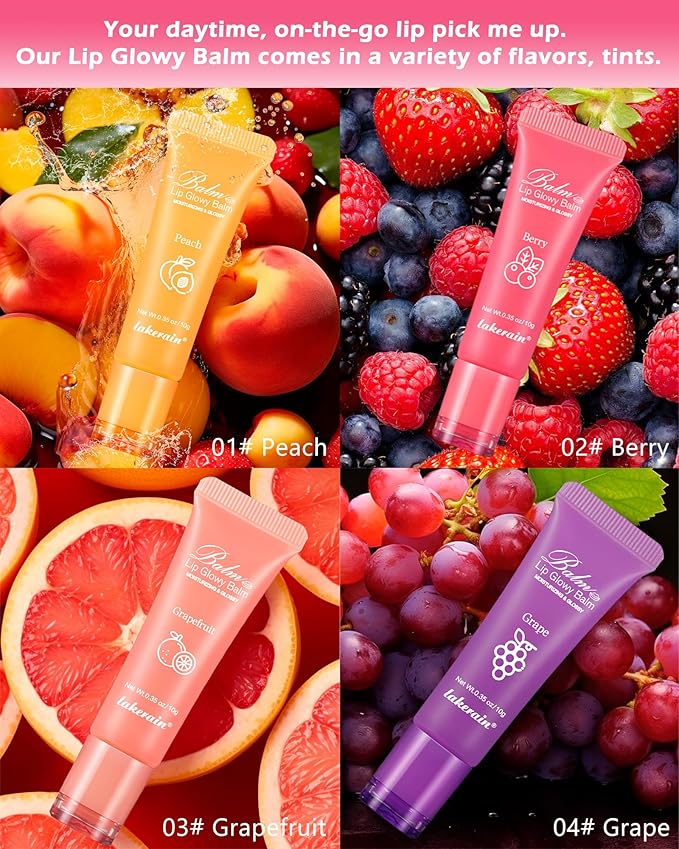 Hydrating Lip Glowy Balm, Ultra-Nourishing Lip Balm for Dry Cracked Lips, Moisturizer Lip Repair Sleeping Lip Mask, Day and Night Lip Care Therapy Treatment,Glossy Smooth Lip Butter Balm-03#Grapefruit-GlimoraGlow