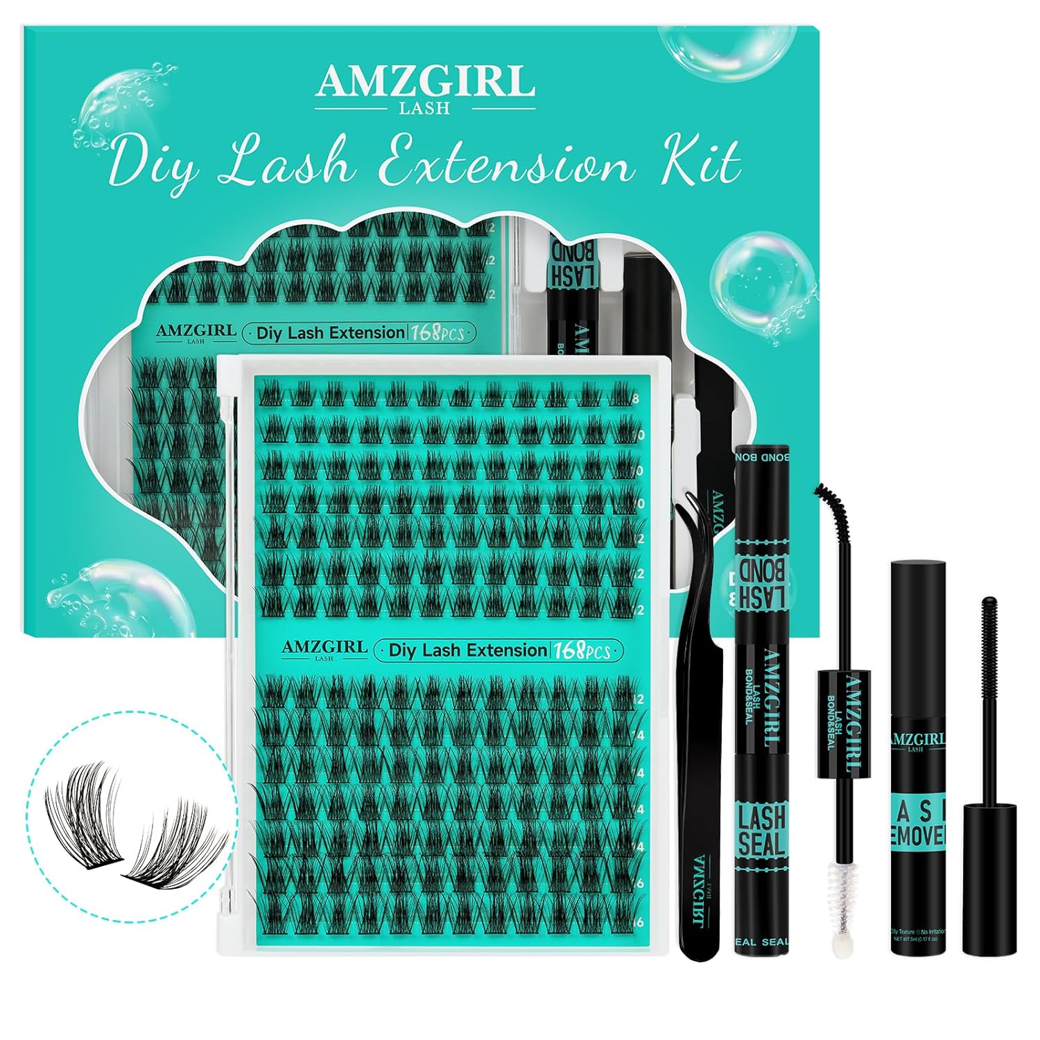 Lash Extension Kit,DIY Eyelash Clusters Kit 168Pcs with Lash Bond and Seal Glue Waterproof,Eyelashes Remover for Lash Cluster Extensions Kit for Beginner,Lashes Applicator Tool(Medusa,D-Mix8-16mm Kit)-GlimoraGlow