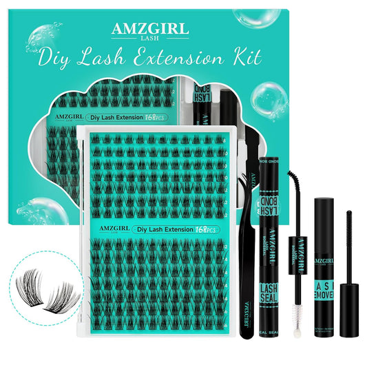 Lash Extension Kit,DIY Eyelash Clusters Kit 168Pcs with Lash Bond and Seal Glue Waterproof,Eyelashes Remover for Lash Cluster Extensions Kit for Beginner,Lashes Applicator Tool(Medusa,D-Mix8-16mm Kit)-GlimoraGlow
