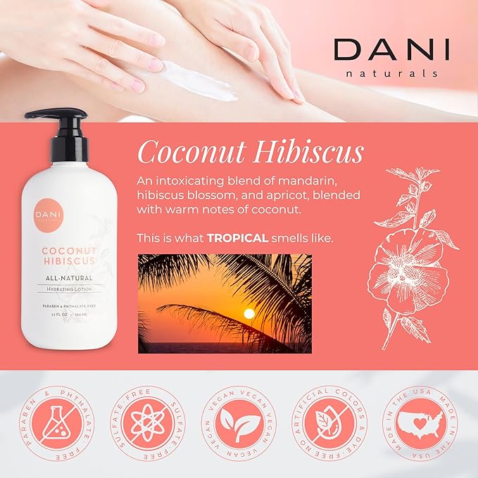 Naturals Hand & Body Lotion - Coconut Hibiscus Scented, Moisturizing & Nourishing Lotion for Dry Skin, Deep Hydration with Natural & Organic Ingredients, Paraben-Free, Vegan & Cruelty-Free, 12 Oz-GlimoraGlow